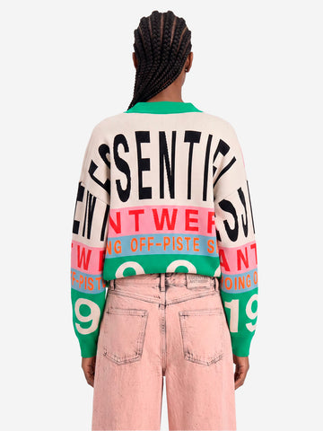 ESSENTIEL ANTWERP Cardigan con Intarsi Grafici Verde e Multi Multicolor
