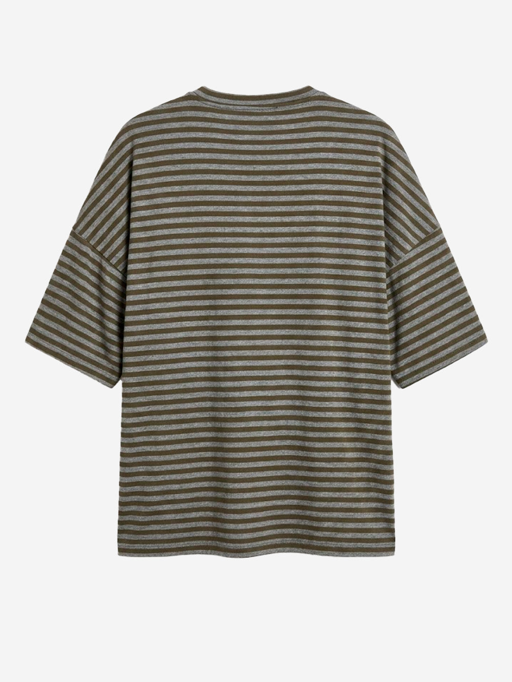 ESSENTIEL ANTWERP T-shirt oversize a righe grigie e cachi con spilla dorata Verde Urbanstaroma