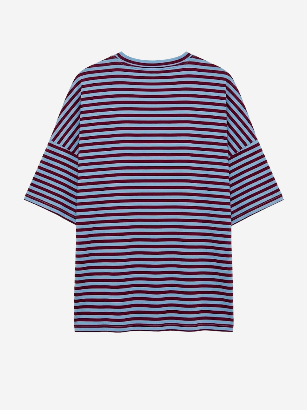 ESSENTIEL ANTWERP T-shirt oversize a righe azzurre e borgogna con spilla dorata Blu rosso Urbanstaroma