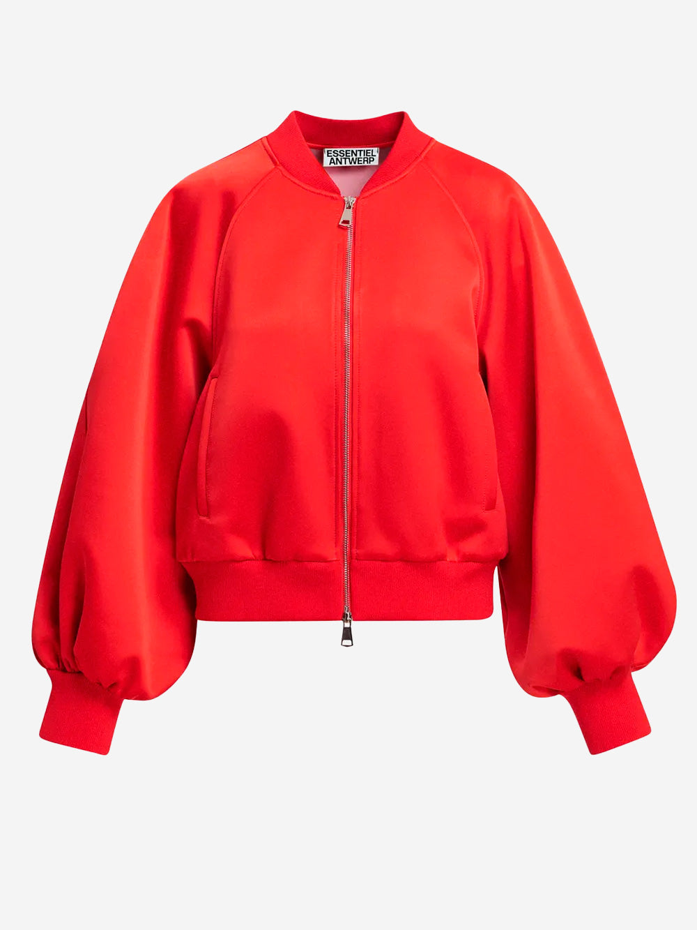 ESSENTIEL ANTWERP Giacca bomber rossa in satin con maniche voluminose Rosso Urbanstaroma