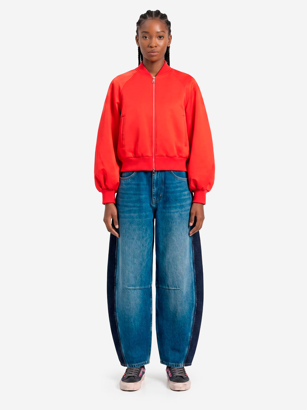 ESSENTIEL ANTWERP Giacca bomber rossa in satin con maniche voluminose Rosso Urbanstaroma