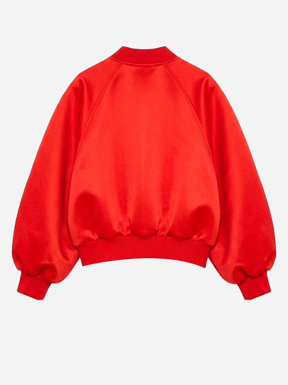 ESSENTIEL ANTWERP Giacca bomber rossa in satin con maniche voluminose Rosso Urbanstaroma