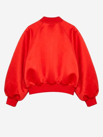 ESSENTIEL ANTWERP Giacca bomber rossa in satin con maniche voluminose Rosso