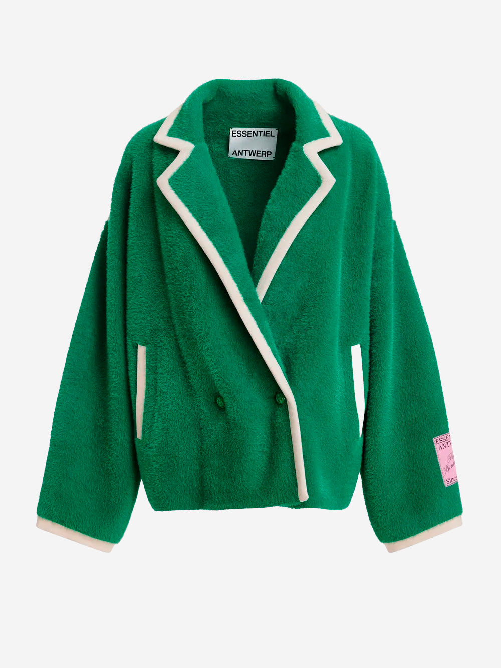 ESSENTIEL ANTWERP Cardigan in Maglia verde con Profili Bianchi Verde Urbanstaroma
