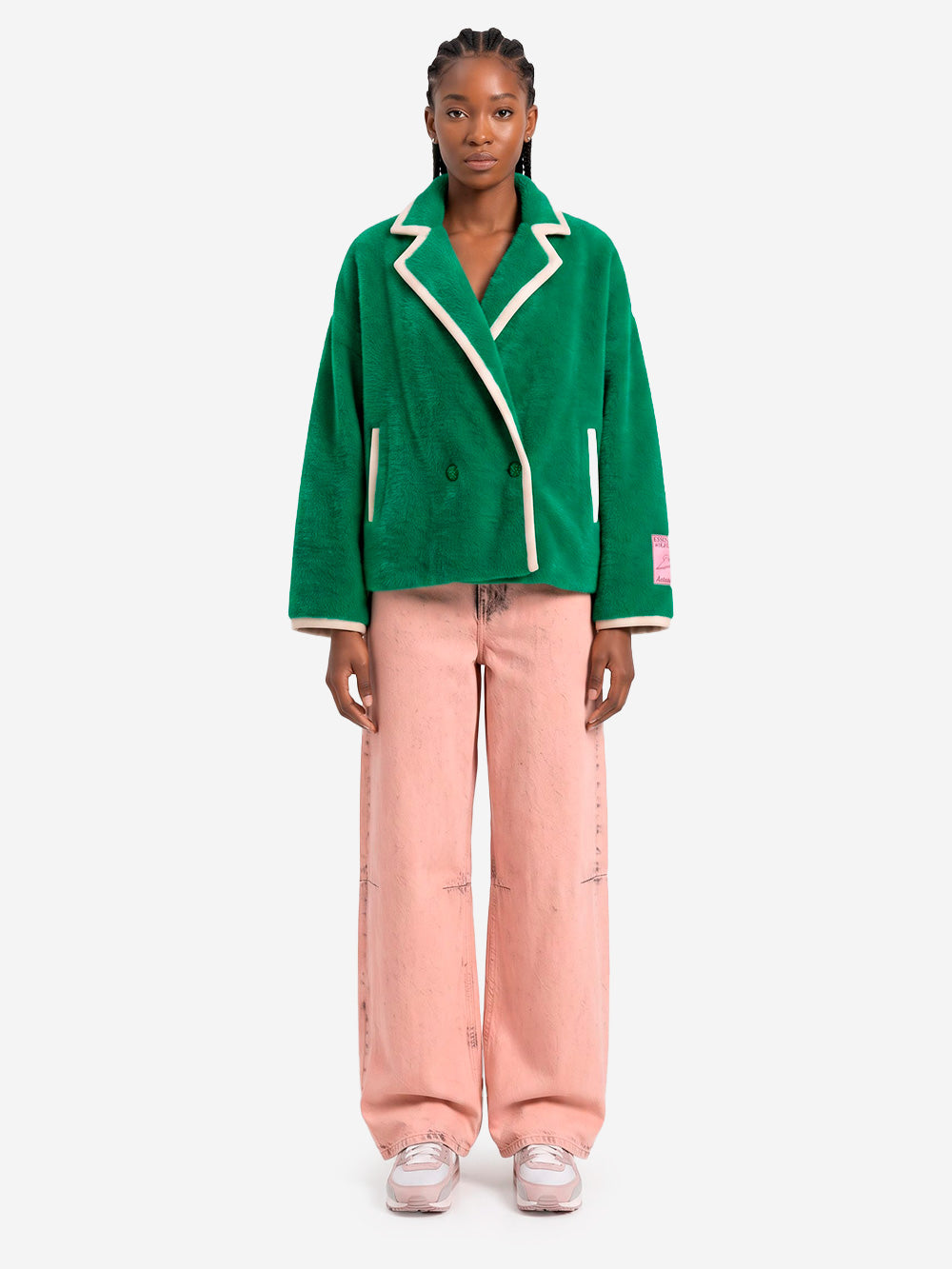 ESSENTIEL ANTWERP Cardigan in Maglia verde con Profili Bianchi Verde Urbanstaroma