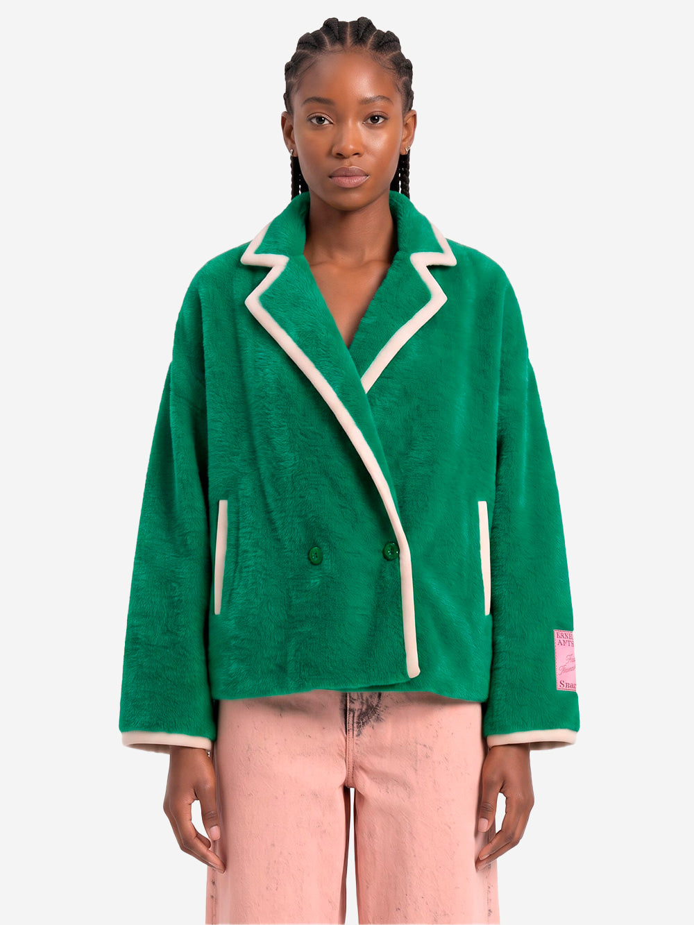 ESSENTIEL ANTWERP Cardigan in Maglia verde con Profili Bianchi Verde Urbanstaroma