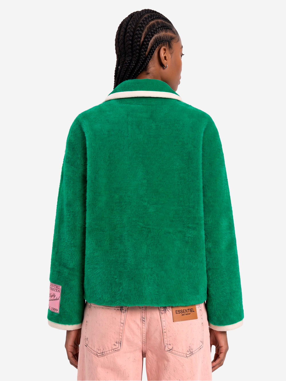 ESSENTIEL ANTWERP Cardigan in Maglia verde con Profili Bianchi Verde Urbanstaroma