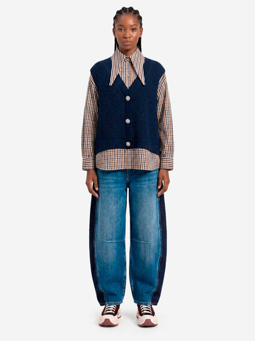 ESSENTIEL ANTWERP Camicia oversize a quadri con gilet in lana incorporato Blu