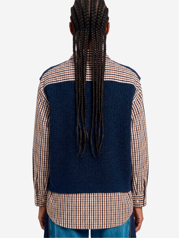 ESSENTIEL ANTWERP Camicia oversize a quadri con gilet in lana incorporato Blu