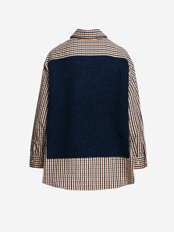 ESSENTIEL ANTWERP Camicia oversize a quadri con gilet in lana incorporato Blu