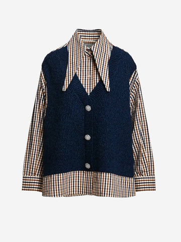 ESSENTIEL ANTWERP Camicia oversize a quadri con gilet in lana incorporato Blu