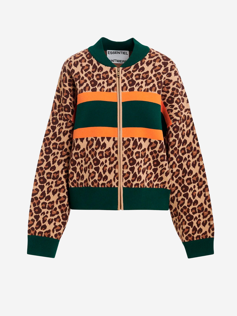 ESSENTIEL ANTWERP Cardigan con zip in maglia leopardata con blocchi multicolor Leopardata Urbanstaroma