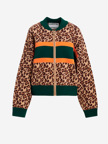 ESSENTIEL ANTWERP Cardigan con zip in maglia leopardata con blocchi multicolor Leopardata