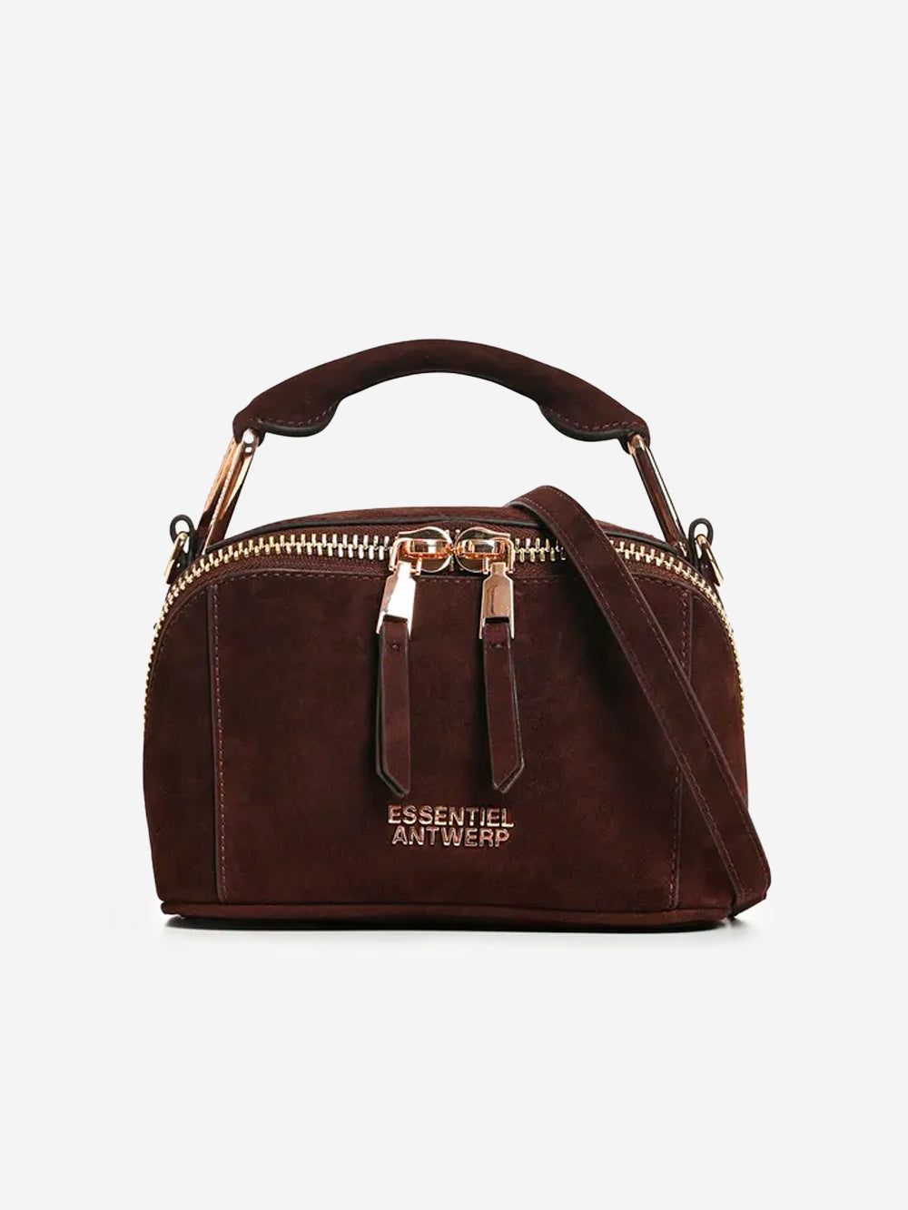 ESSENTIEL ANTWERP Mini borsa 'Bobbi' in suede marrone con zip obliqua Marrone Urbanstaroma