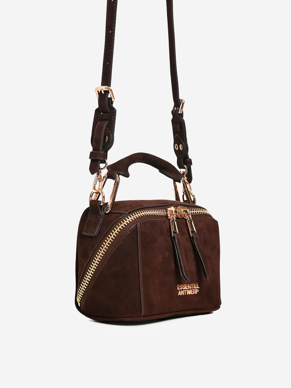 ESSENTIEL ANTWERP Mini borsa 'Bobbi' in suede marrone con zip obliqua Marrone Urbanstaroma