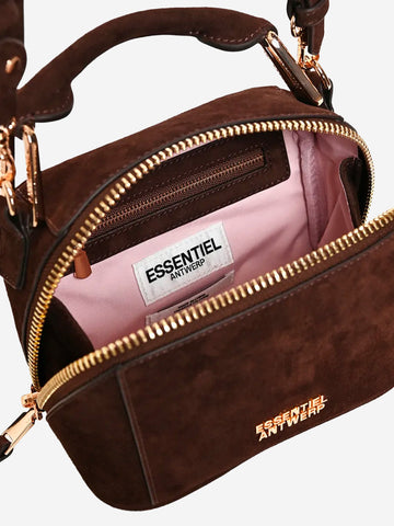 ESSENTIEL ANTWERP Mini borsa 'Bobbi' in suede marrone con zip obliqua Marrone