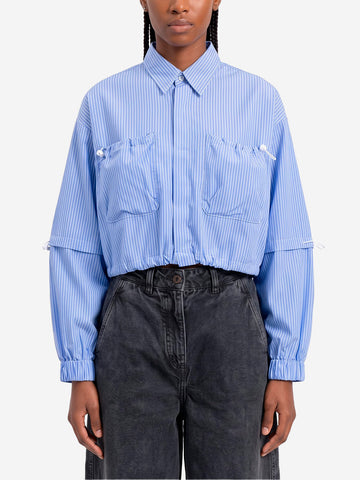 F/CE Camicia cropped 'Transform' a righe navy in misto lana Blu bianco