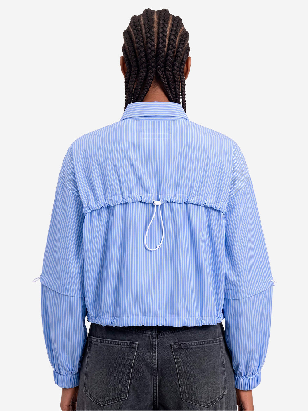 F/CE Camicia cropped 'Transform' a righe navy in misto lana Blu bianco Urbanstaroma