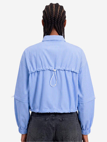 F/CE Camicia cropped 'Transform' a righe navy in misto lana Blu bianco