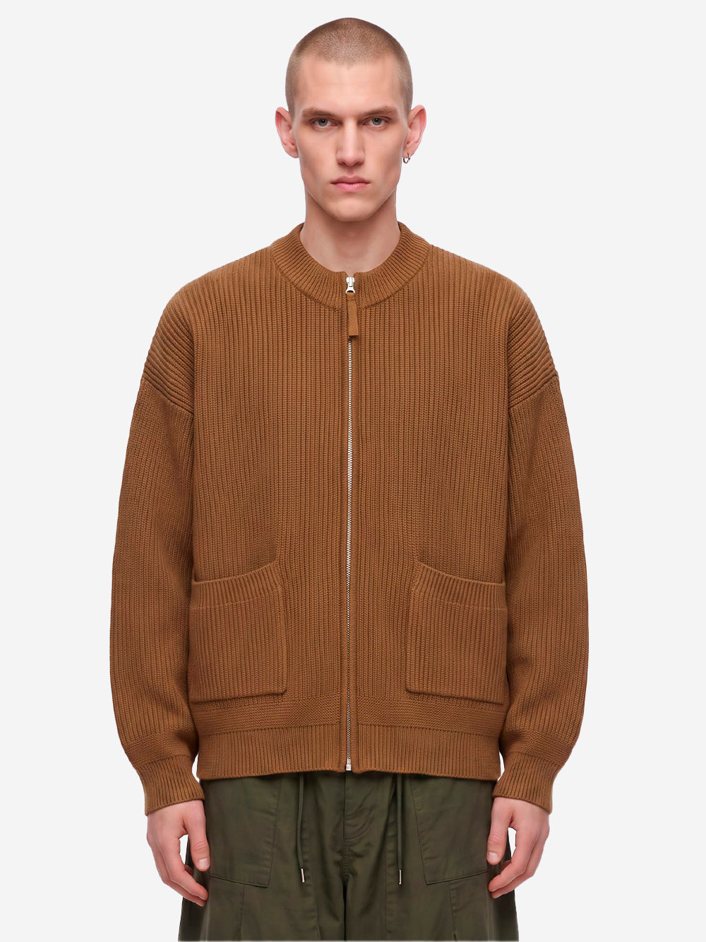 FRIZMWORKS Cardigan deck zip-up in misto lana marrone cinnamon Marrone chiaro Urbanstaroma