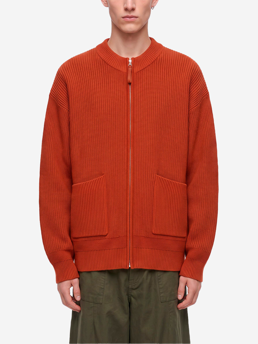 FRIZMWORKS Cardigan deck zip-up in misto lana rosso mattone Mattone Urbanstaroma