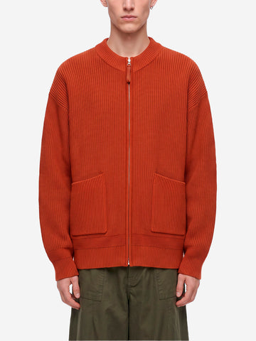 FRIZMWORKS Cardigan deck zip-up in misto lana rosso mattone Mattone