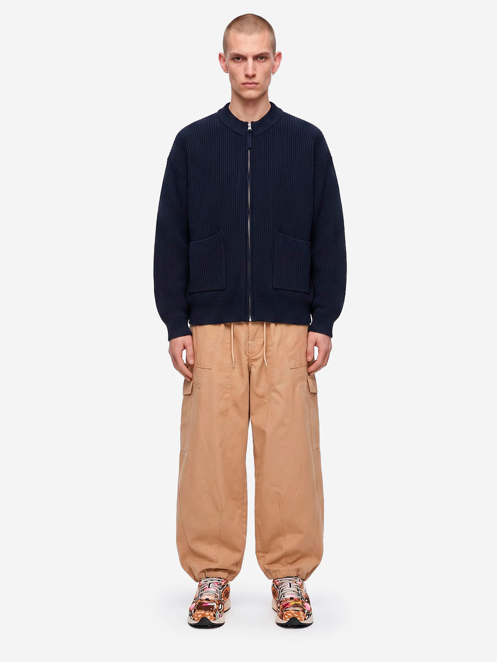 FRIZMWORKS Cardigan deck zip-up in misto lana navy Blu scuro Urbanstaroma
