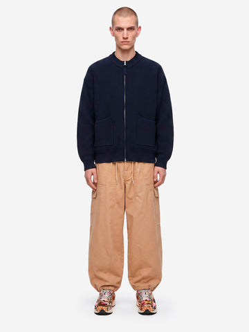 FRIZMWORKS Cardigan deck zip-up in misto lana navy Blu scuro