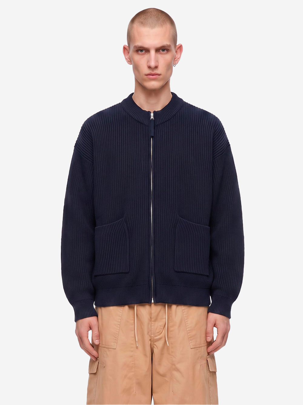 FRIZMWORKS Cardigan deck zip-up in misto lana navy Blu scuro Urbanstaroma