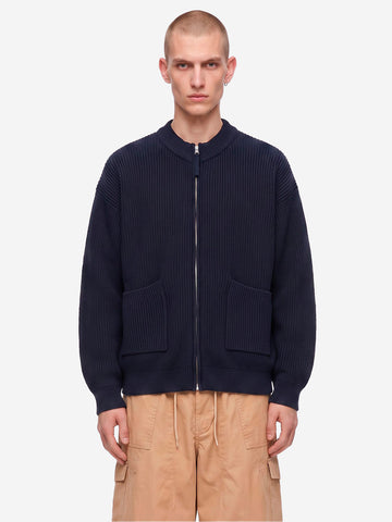 FRIZMWORKS Cardigan deck zip-up in misto lana navy Blu scuro
