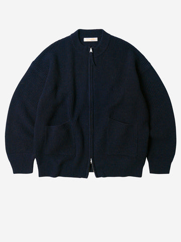 FRIZMWORKS Cardigan deck zip-up in misto lana navy Blu scuro