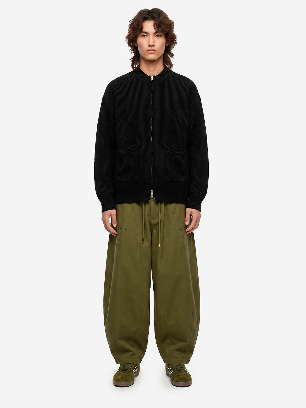FRIZMWORKS Cardigan deck zip-up in misto lana nero Nero Urbanstaroma