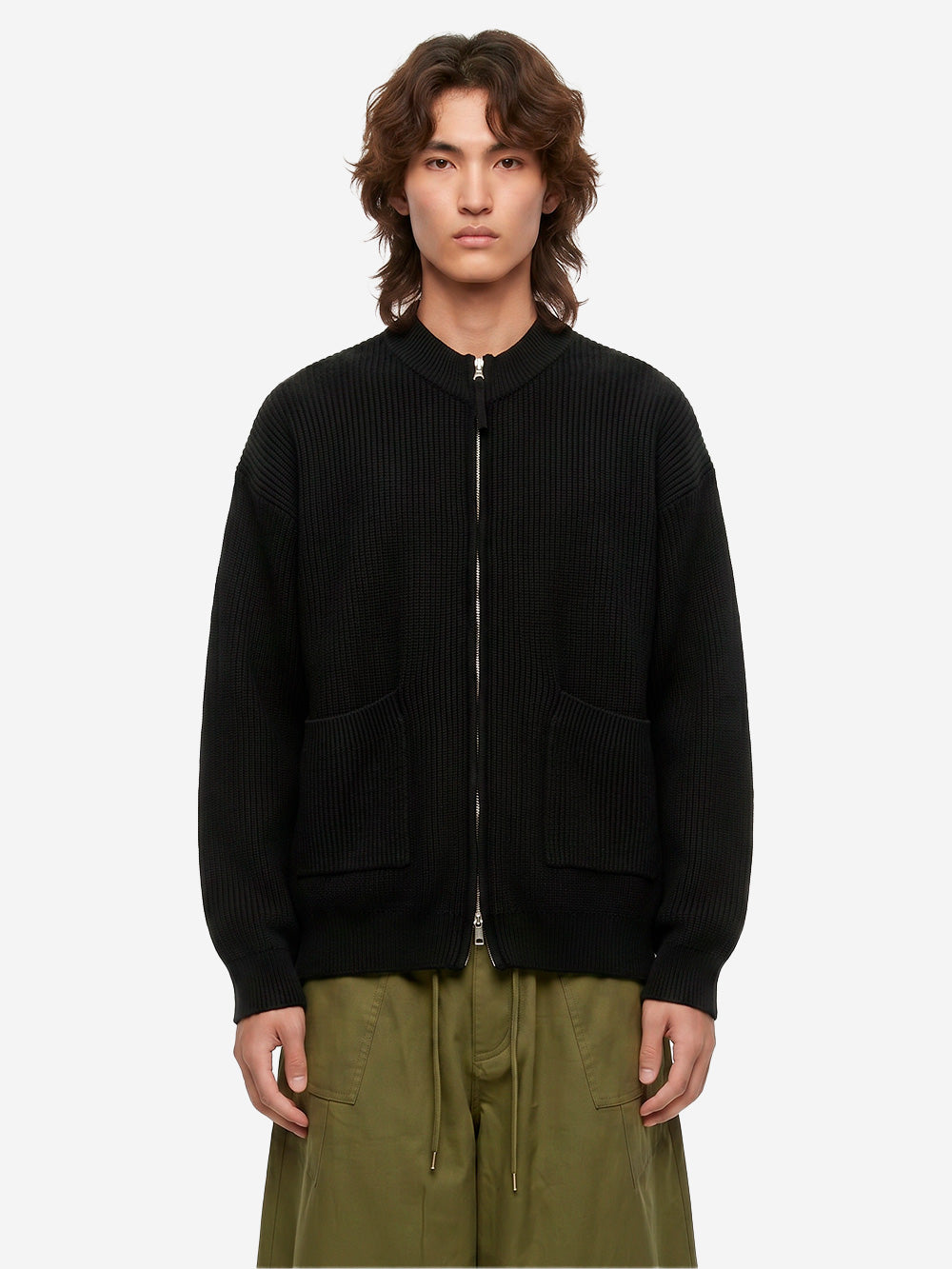 FRIZMWORKS Cardigan deck zip-up in misto lana nero Nero Urbanstaroma