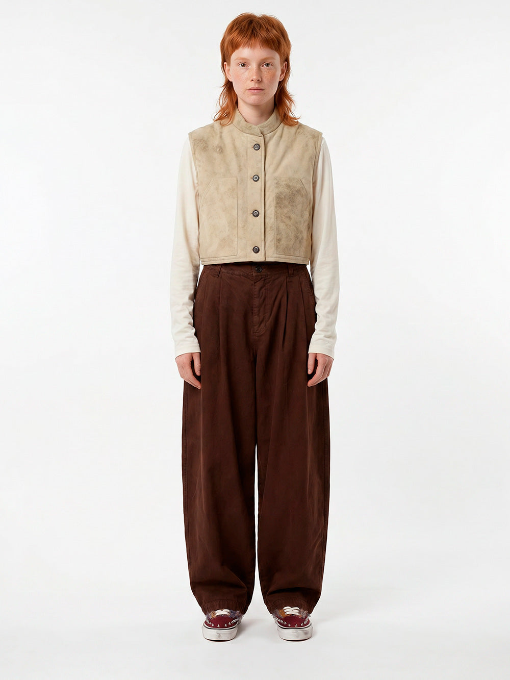 GIRLS OF DUST Pantaloni 'Ambassador' pleated in gabardine di cotone marrone Marrone Urbanstaroma