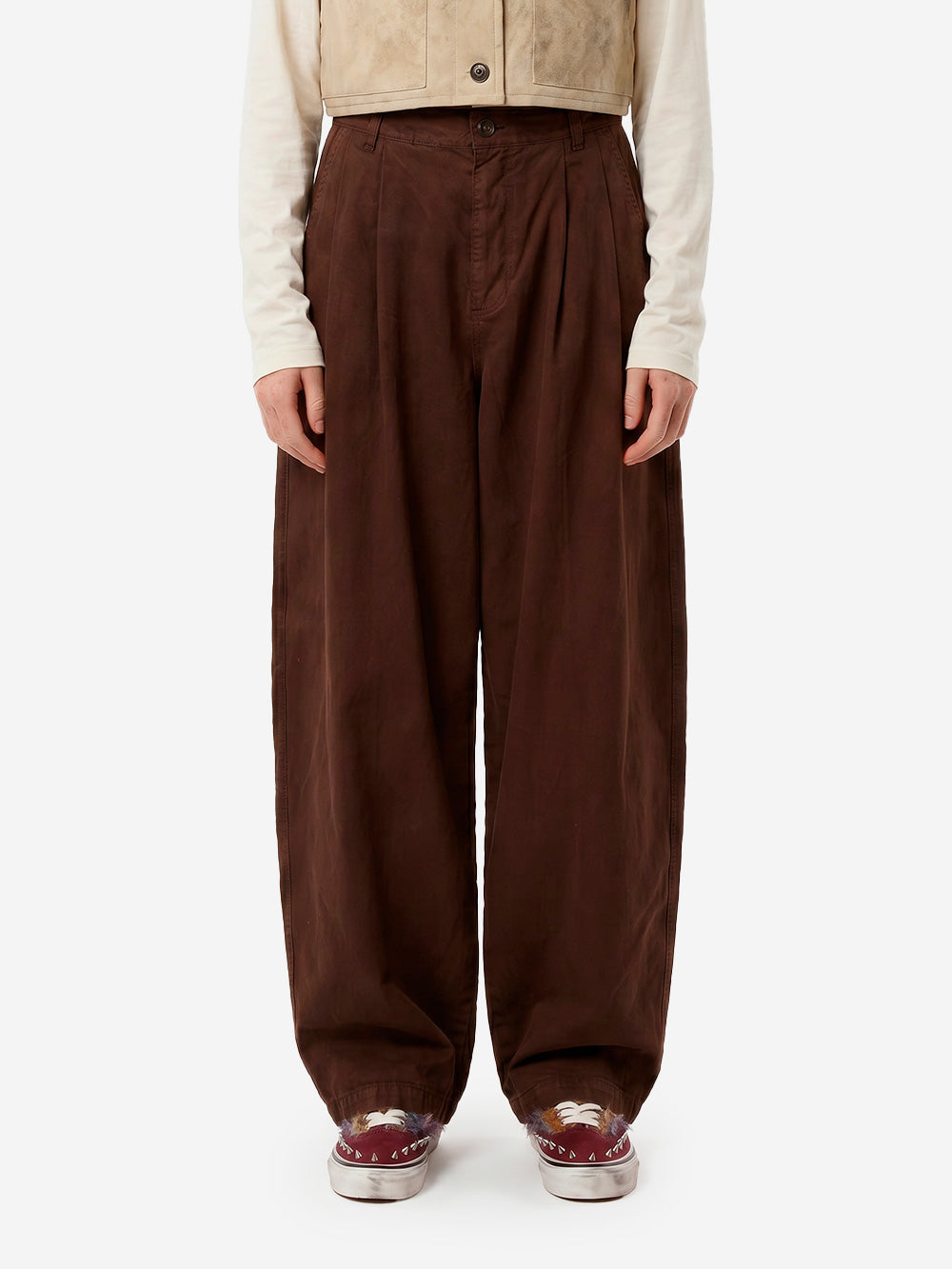 GIRLS OF DUST Pantaloni 'Ambassador' pleated in gabardine di cotone marrone Marrone Urbanstaroma