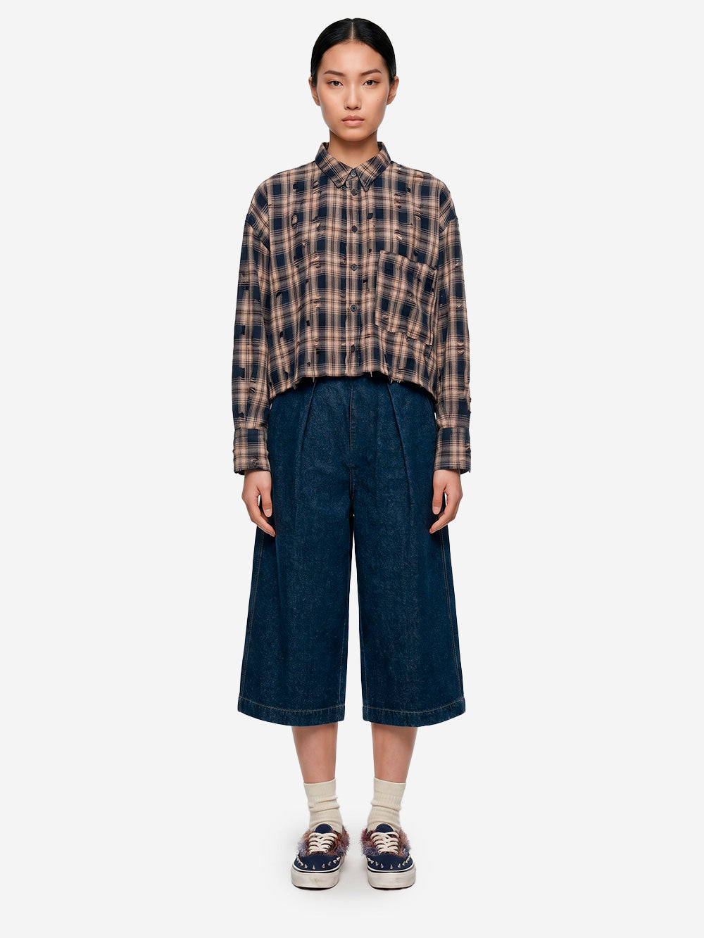 GIRLS OF DUST Pantaloni cropped a gamba ampia 'Nirvana' in denim giapponese Indigo Urbanstaroma