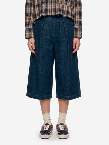 GIRLS OF DUST Pantaloni cropped a gamba ampia 'Nirvana' in denim giapponese Indigo