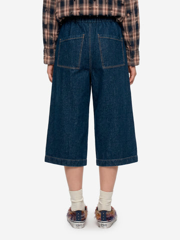 GIRLS OF DUST Pantaloni cropped a gamba ampia 'Nirvana' in denim giapponese Indigo