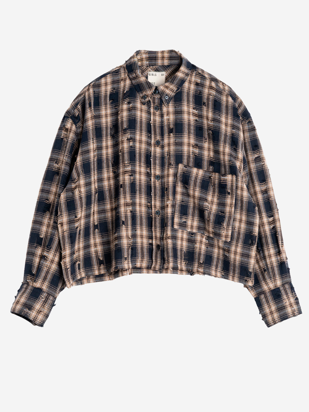 GIRLS OF DUST Camicia 'Cubic' cropped a quadri con finiture distressed Beige blu Urbanstaroma