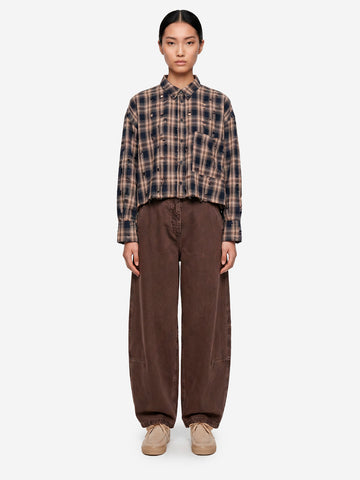 GIRLS OF DUST Camicia 'Cubic' cropped a quadri con finiture distressed Beige blu
