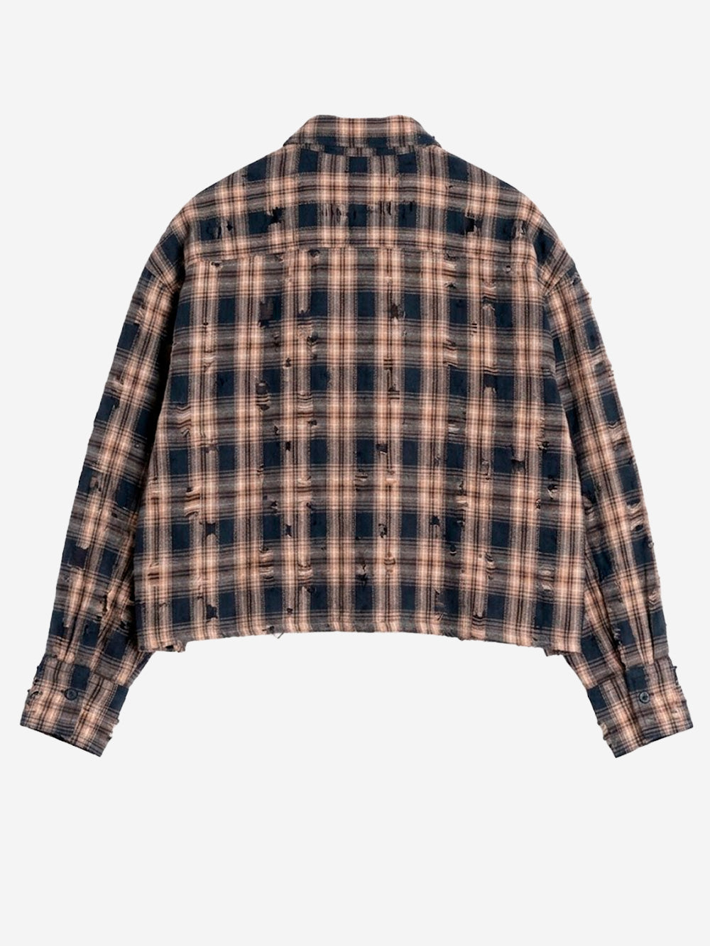 GIRLS OF DUST Camicia 'Cubic' cropped a quadri con finiture distressed Beige blu Urbanstaroma