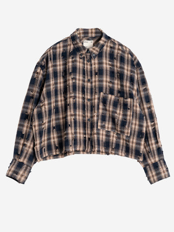 GIRLS OF DUST Camicia 'Cubic' cropped a quadri con finiture distressed Beige blu
