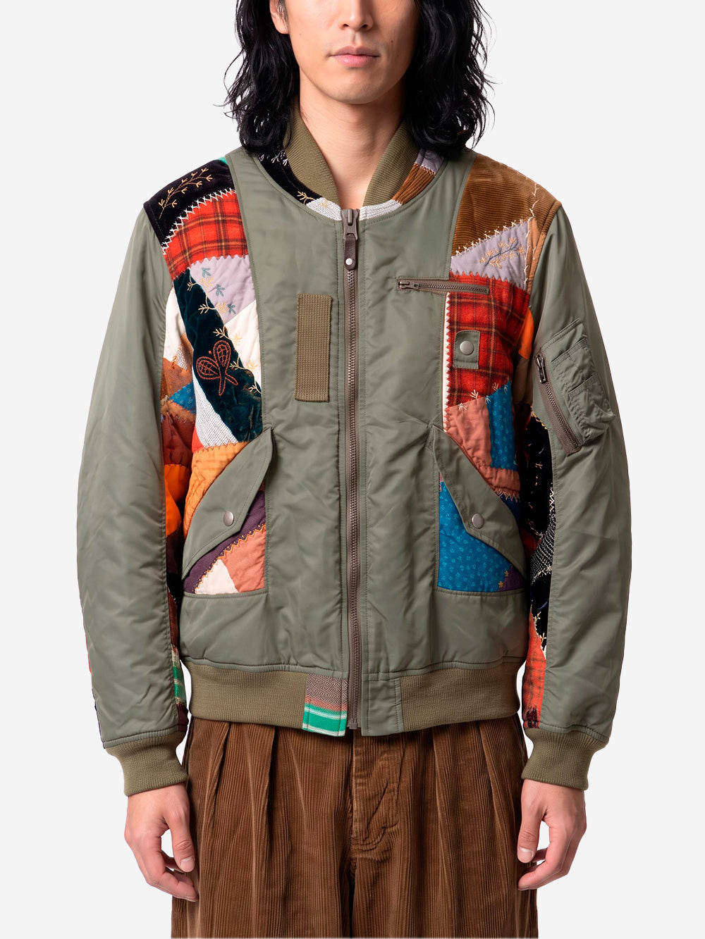 KHOKI Giacca Bomberer Quilt khaki con patchwork Verde militare Urbanstaroma