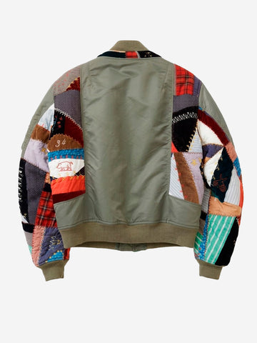 KHOKI Giacca Bomberer Quilt khaki con patchwork Verde militare