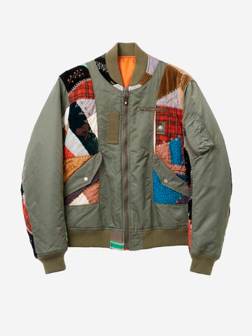 KHOKI Giacca Bomberer Quilt khaki con patchwork Verde militare