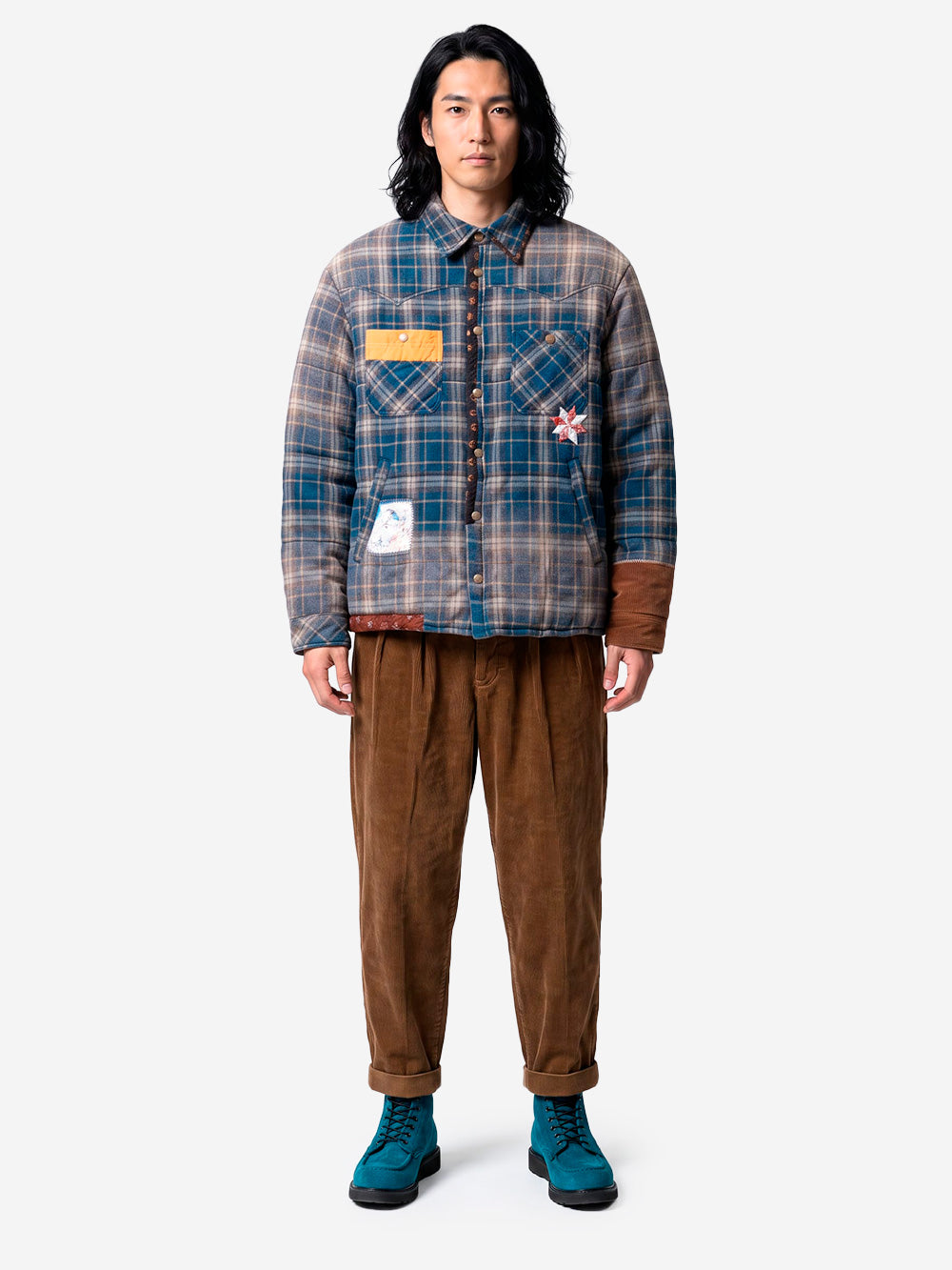 KHOKI Giacca Puffer blu Vintage-Effect Checked Blu. Urbanstaroma