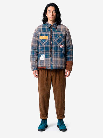 KHOKI Giacca Puffer blu Vintage-Effect Checked Blu.