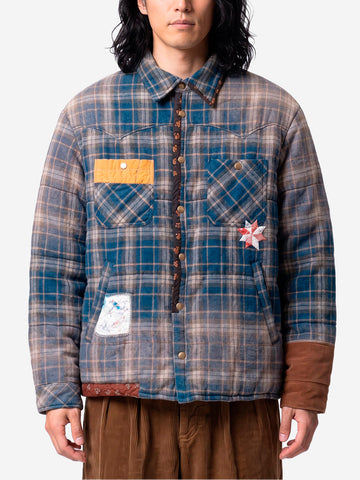 KHOKI Giacca Puffer blu Vintage-Effect Checked Blu.