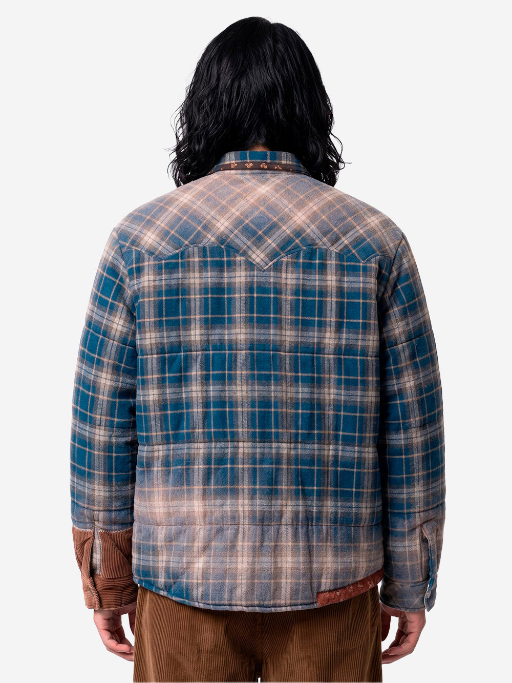 KHOKI Giacca Puffer blu Vintage-Effect Checked Blu. Urbanstaroma