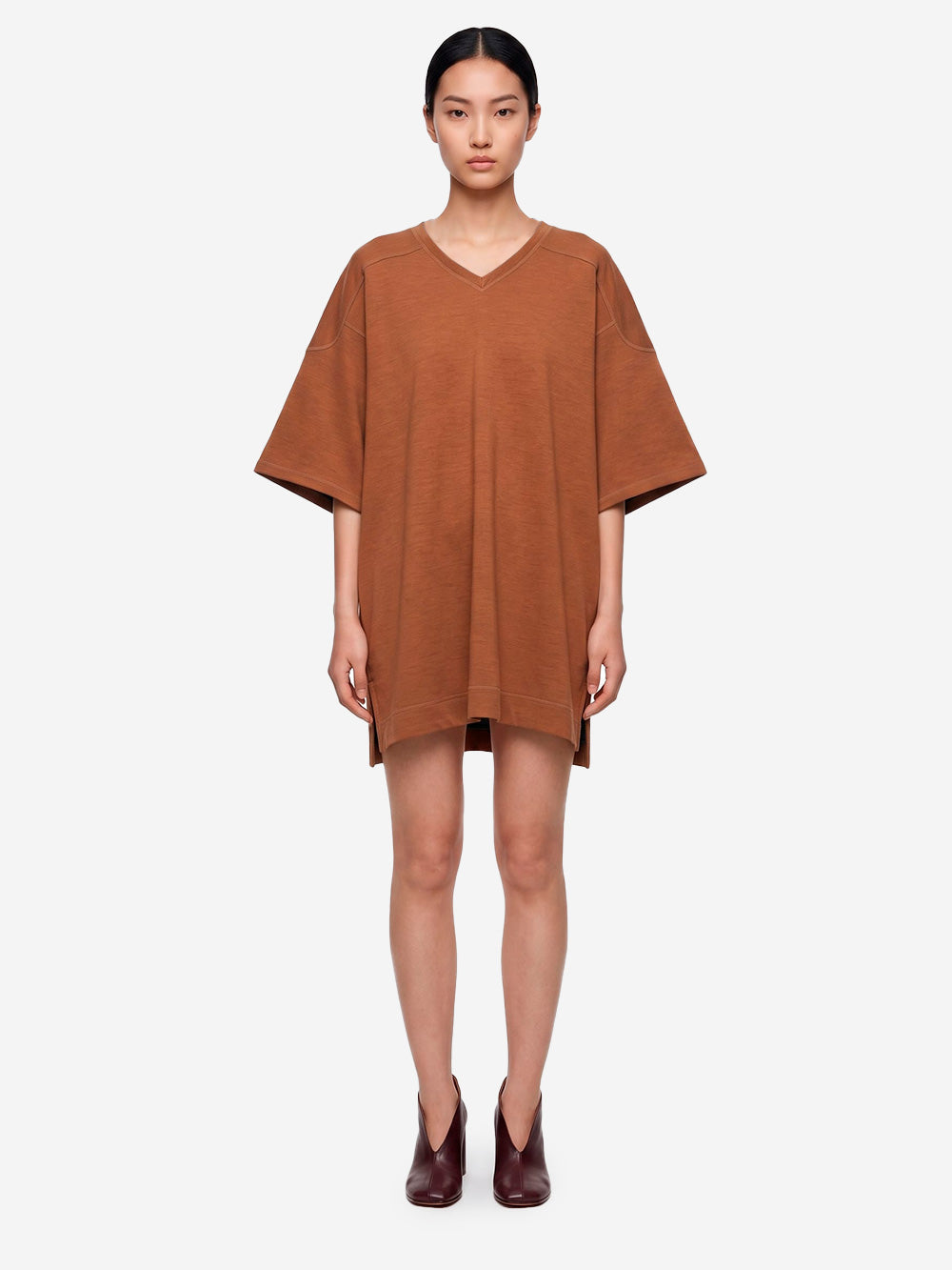 MM6 MAISON MARGIELA Mini dress in jersey doppio misto viscosa con scollo a V Marrone Urbanstaroma